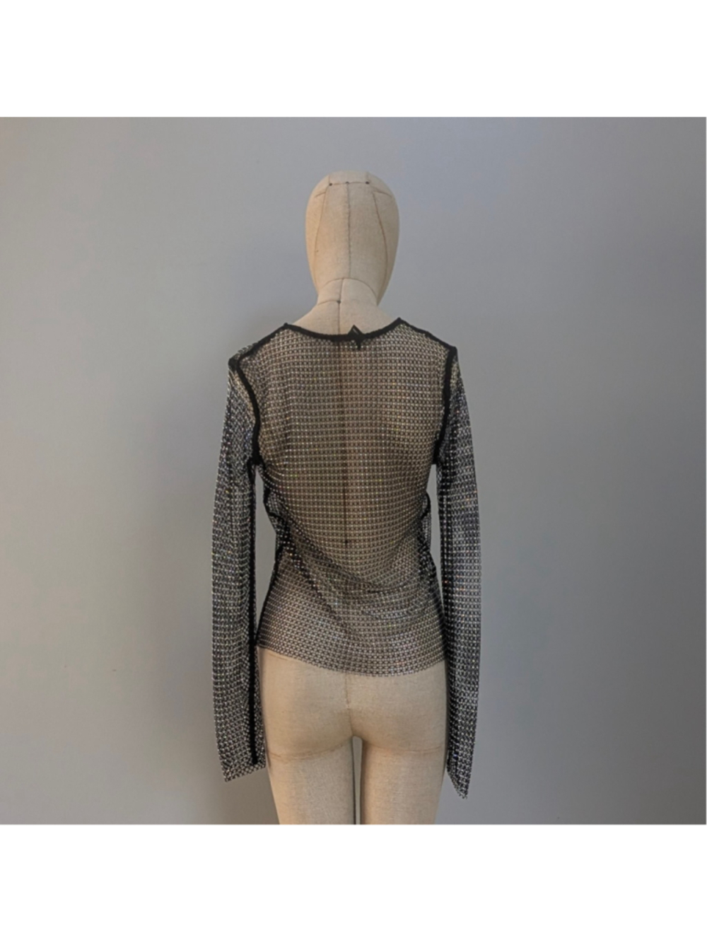 Rachel Zoe Black Iridescent Unlined Long Sleeve Mesh Top - Small - Picture 3 of 9